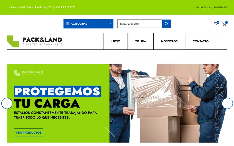 Portada del sitio packnland.cl